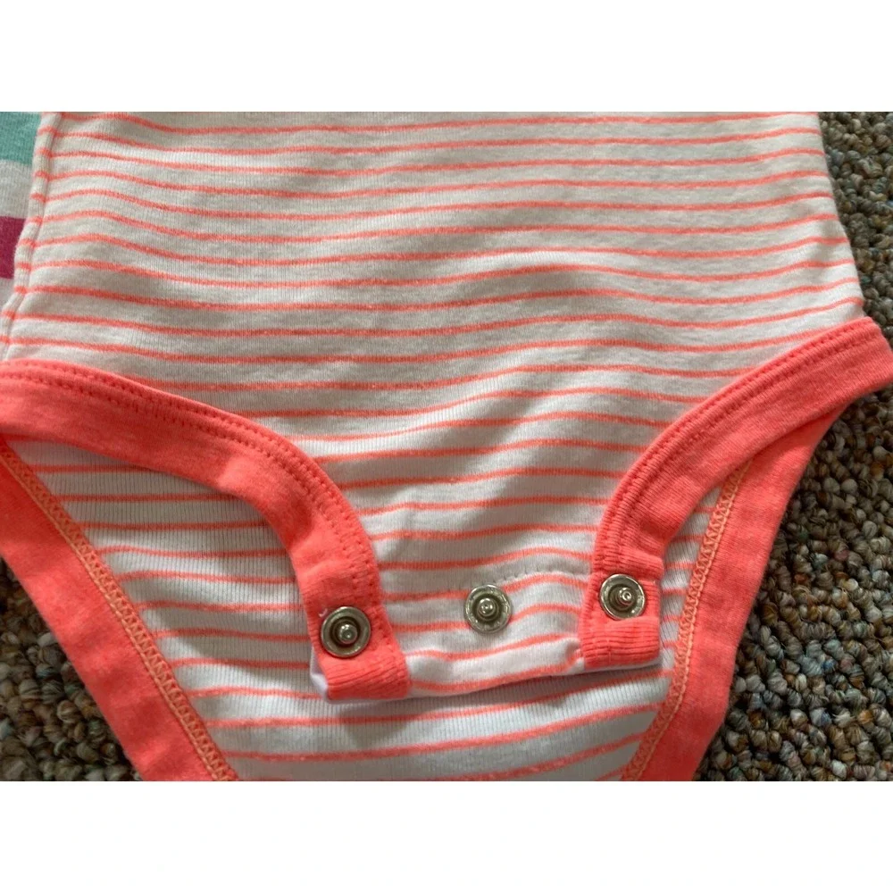 Carter's Bundles Striped Girls Bodysuits 0-3M Pink Coral Teal 2 Pack